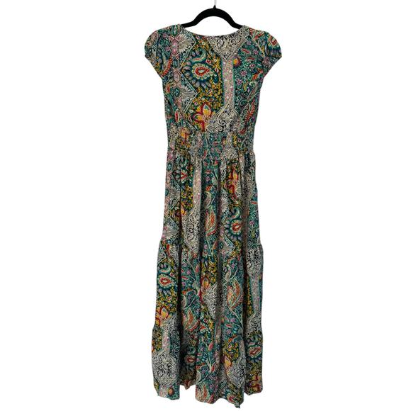 NWT Cupshe Boho Paisley Patchwork Maxi Dress Size Medium Smocked Waist - Picture 2 of 5